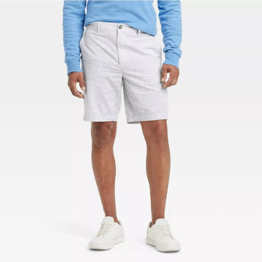 Goodfellow & Co Linden 10" Flat Front Linen Blend Chino Shorts Light Gray - NWT